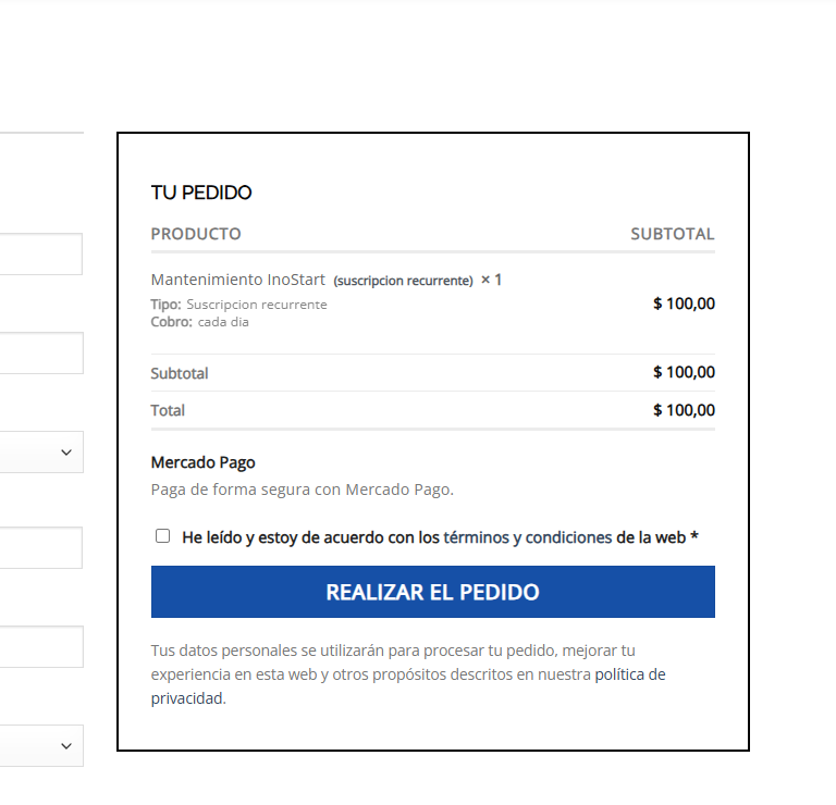 Opción Mercado Pago en el checkout de WooCommerce